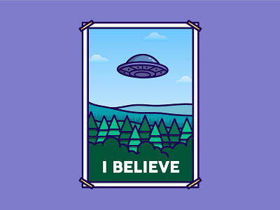 I Believe alien icon illustration landscape poster the x files tree tv show ufo