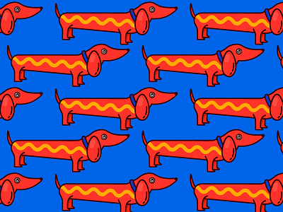 Dachshund animals cute dog hot dog illustration mustard pattern wallpaper