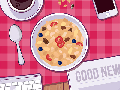 Alpen lifestyle coffee food granola illustration morning phone spoon table