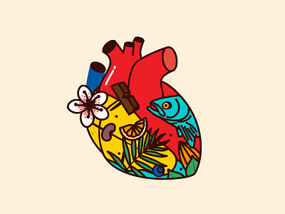 Heart fish food heart illustration organs plants vector vegetables