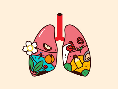 Lungs fish food heart illustration organs plants vector vegetables