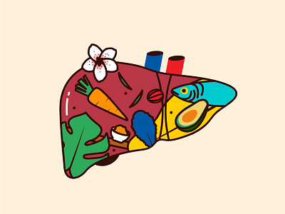 Liver fish food illustration liver organs plants vector vegetables