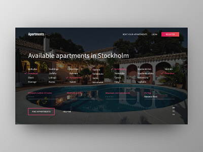 Apartment Rental Website 1st screen concept apartment design interface material minimal simple ui web