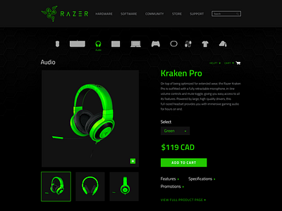 Razer Product Information accent clean design ecommerce gaming modern product razer ui web website