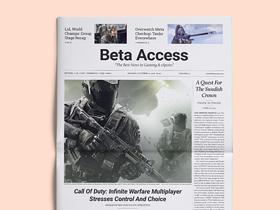 Beta Access Gaming Newspaper editorial esports gaming layout magazine modern newspaper type typography