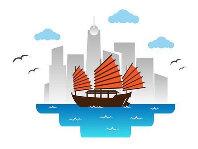 Boat & City View design illustration illustrator vector