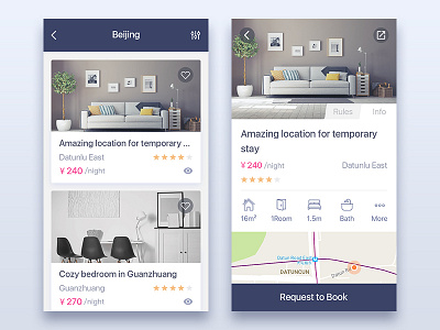 Rentals App app book card dribbble interface interior rentals travel