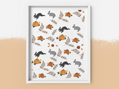 Bunnies in Autumn autumn bunnie design fall graphic design illustration leaves pattern pumpkin rabbit