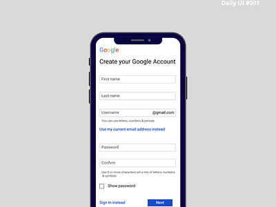 Daily UI #001 - Sign up page app creation daily ui daily ui 001 google illustration signup page ui desin ux design