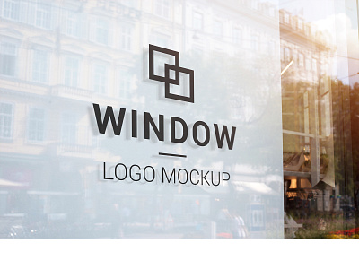 Black logo mockup on store window