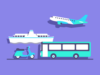 Transport in Malta airplane bike boat bus ferry flat flat design flat illustration illustration malta motorbike plane ship transport vector vespa vibrant