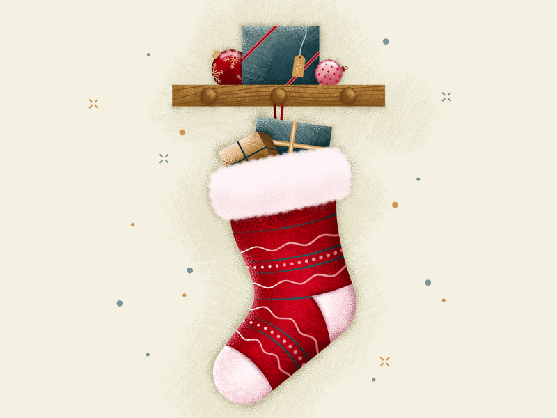 Christmas stocking baubles christmas christmas baubles christmas present christmas sock gifts grit gritty illustration present presents sock stipple stipple shading stippled stippling texture vector