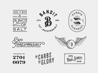 Bandit icons roundup burger burger joint burgers carbs donut donuts doughnut doughnuts fast food food fries grit icon iconography lettering pattern texture vector wings