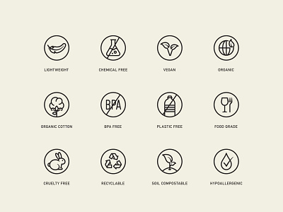 Rebels with a Cause icons chemical free compostable cotton cruelty free food grade hypoallergenic icon icon design icon set iconography icons icons set iconset lightweight organic plastic free recyclable recycle soil compostable vegan