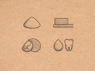 Rebels with a Cause illustrations activated charcoal black coconut coconut shell icons kraft kraft packaging kraft paper natural one color one colour packaging stipple stipple shading stippling texture tooth tooth icon toothbrush vector