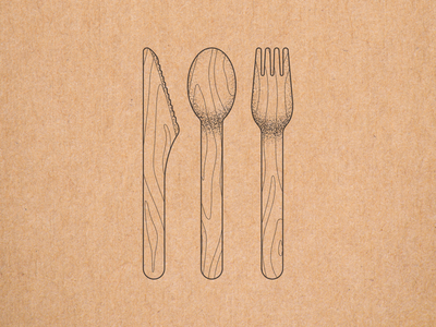 Birchwood cutlery set birchwood chemical free compostable cutlery cutlery set disposable grit gritty illustration no plastic plastic free recyclable recycle stipple stipple shading stippled stippling texture wood wood cutlery