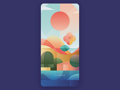 Hangar poster abstract colour blocks design flower geometric geometric illustration gradients hangar illustration landscape noise poster smooth texture trees vector vibrant