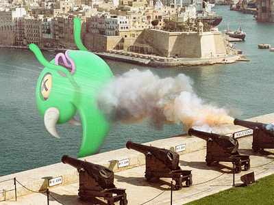 The Grand Harbour Monster beach cannon doodle fire horns malta monster sea valletta