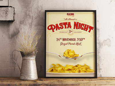 Pasta Night Poster cambodia charity charity event fundraiser fundraising malta ngo pasta pasta night retro retro poster vintage vintage lettering vintage poster