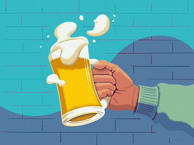 Beer beer beer mug cheers drinks foam hand illustration party vector