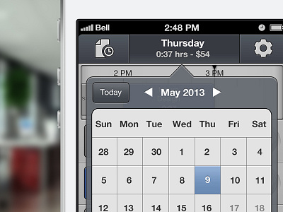 Hours Calendar app calendar date hours ios iphone month schedule time tracking ui