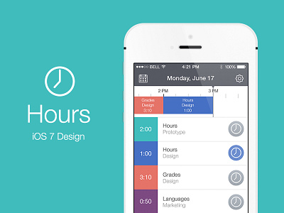 Hours iOS 7 app calendar clean date hours ios 7 iphone light schedule time tracking ui