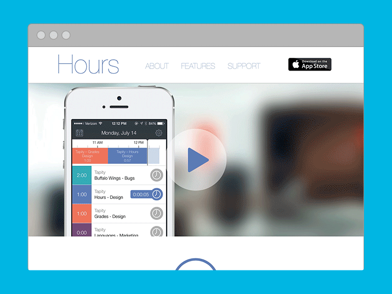 Hours Website animation app calendar hours invoice iphone productivity schedule time tracking timer ui website