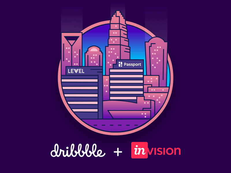 Charlotte Dribbble Meetup - One Year Later badge charlotte city clt connect design dribbble invision studio levvel meetup passport skyline