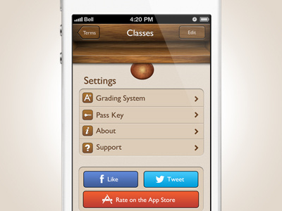 Grades Pro Settings iphone app ui paper wood buttons settings knob grades