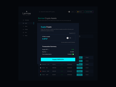 Supply Ether Modal (As Overcollateral) Before Borrowing blockchain crypto defi design figma ui