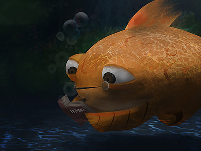 Professor Bob art blues cute digital fish light orange painting underwater