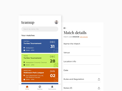 Teamup app appdesign dailyui sports ui uidesign