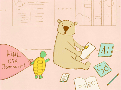 Should designers know how to code - bear and turtle illustration