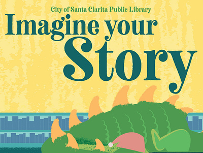 Imagine your Story-Dragon design dragon flat illustration library typography vector