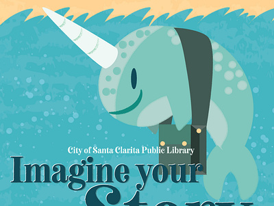 Imagine your story- Narwhal design flat illustration library typography vector web