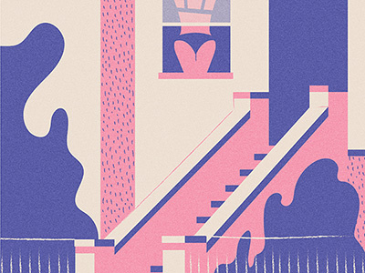 Peep That building girl illustration ny plants setting stairs vintage