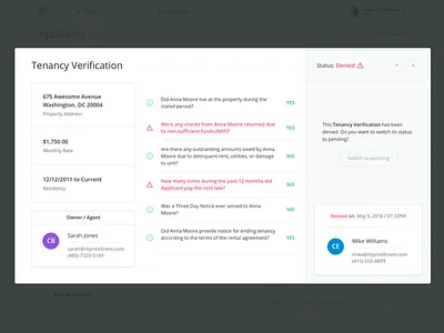 Tenancy Verification accept deny modal rent renter tenancy tenant ui verification