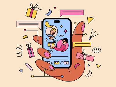 Gift app branding character character design design flat graphic design illustration iphone phone vector