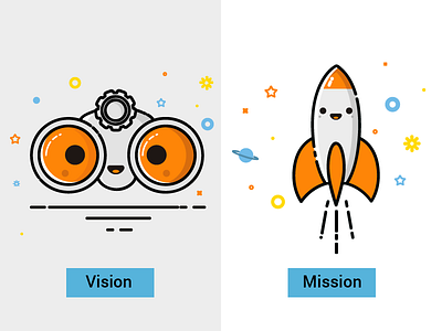 Icons binoculars clean cute icon mission rocket ux vector vision