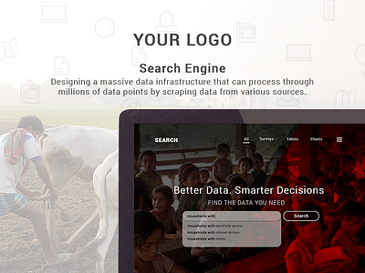 Search Engine clean data engine homepage icons landing ngo search ui ux visual web