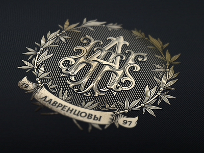 Monogram LAVRENTSOVI arms black coat of arms dark gerb gold laurel monogram wreath