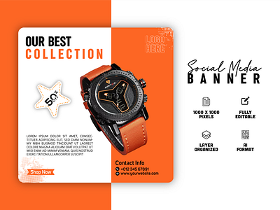 Watch Banner | SOCIAL MEDIA Banner ads ai banner branding design facebook post gadget graphic design illustration logo mhshanto3311 photoshop social media social media post typography vector watch