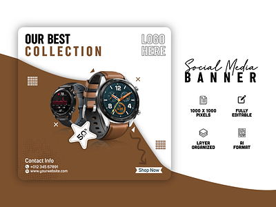 Watch Banner | SOCIAL MEDIA Banner banner best watch collection creative watch banner design facebook post gadget graphic design illustration logo photoshop social media social media post watch ads watch banner