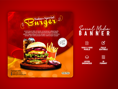 Modern Burger Banner | Poster | Template Design