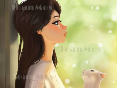 Girl with a cat animation anime digital art photoshop wacom