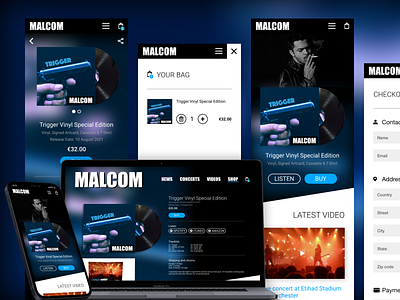 Album listening & ordering website app design dark design ecommerce mobile modern music responsive store ui ux vinyl website website design