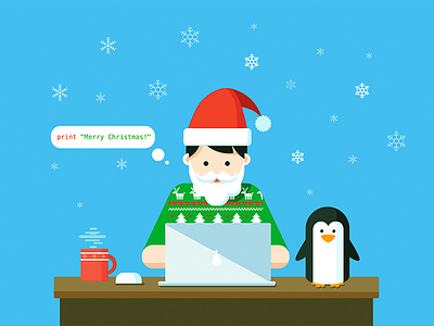 Christmas Card for IT christmas cup infographics macbook penguin person programming red hat snowing xmas