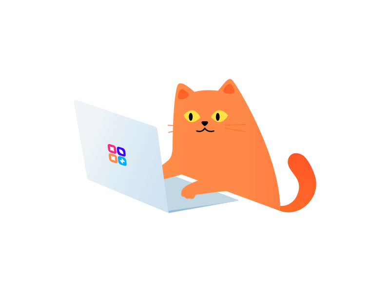 Cat typing animation cat coding cute flat illustration kitten laptop office red typing vector