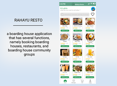 Rahayu Resto Apps (boarding house apps) apartment boarding boardinghouse design e commerce house hunian kos kosan online onlineshop resto shop toko ui uiux ux