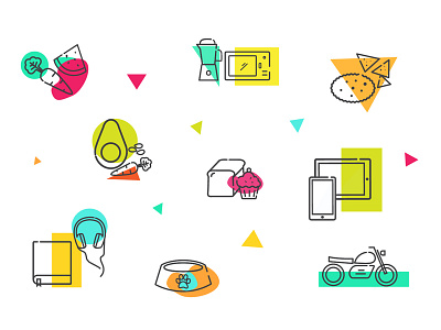 Assorted Icons electronics food icons illustration shopping